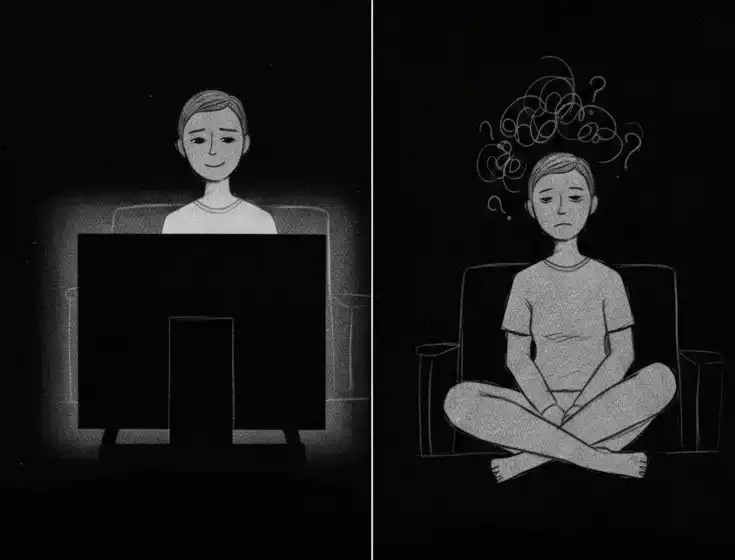 Illustration showing a person in a happy and bored state.