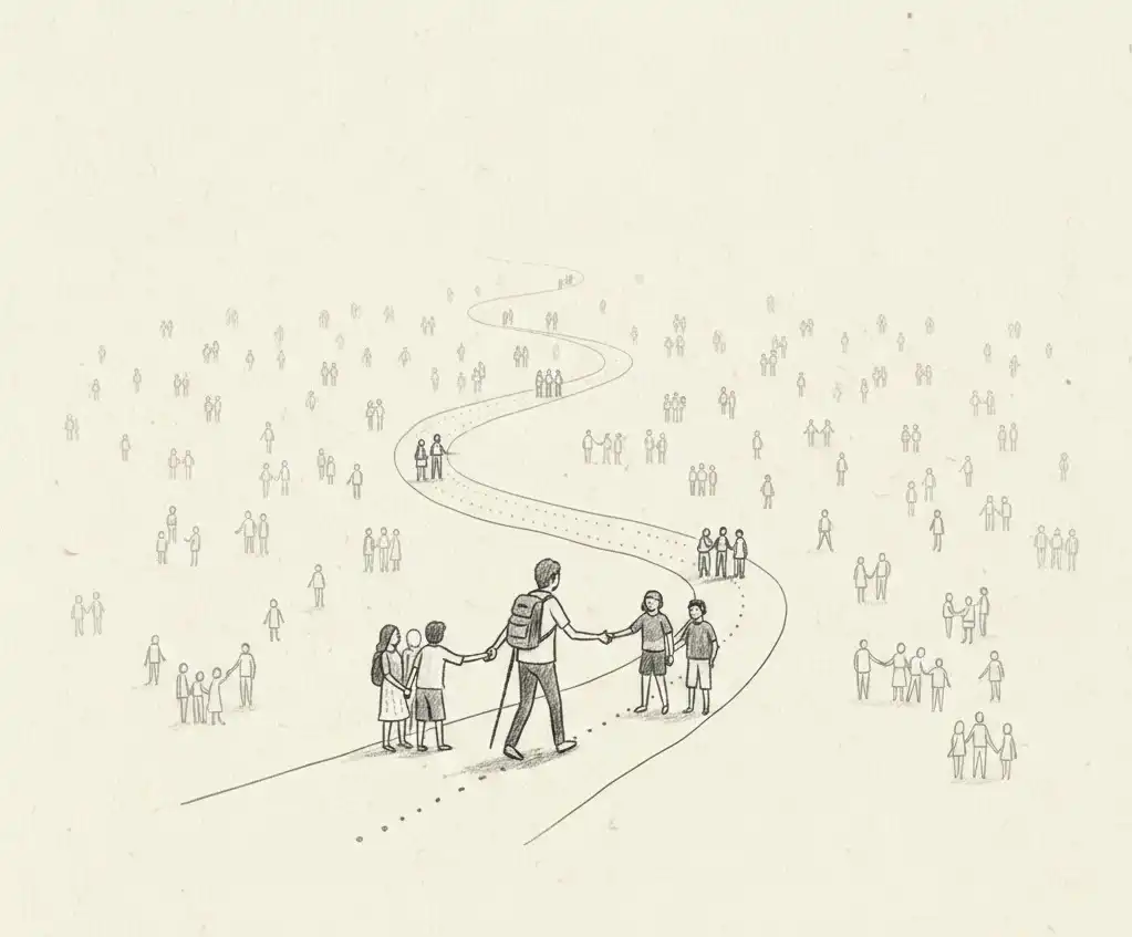 Illustration showing people meeting each other.